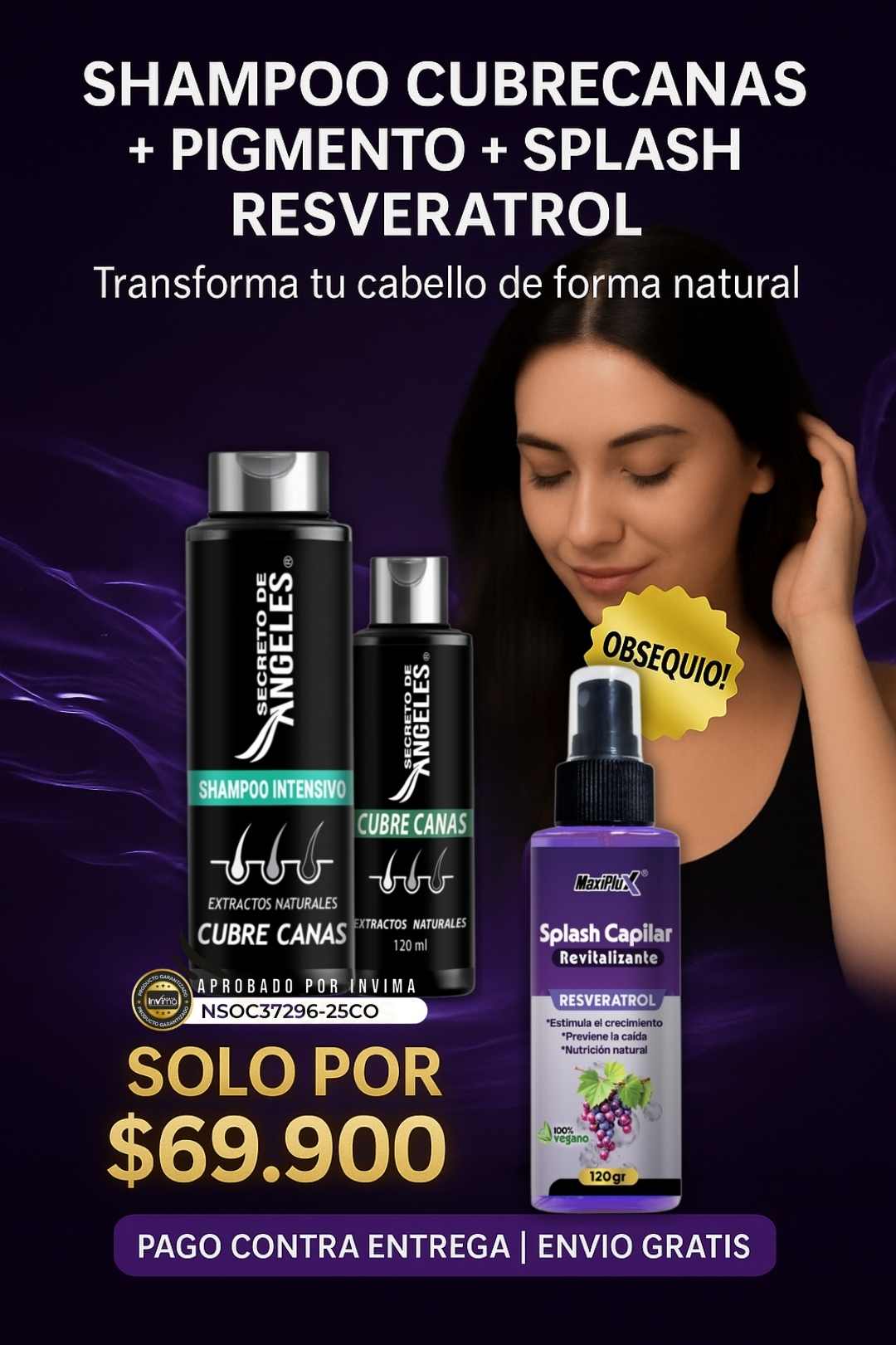 Shampoo Cubrecanas + Pigmento + Splash Resveratrol GRATIS